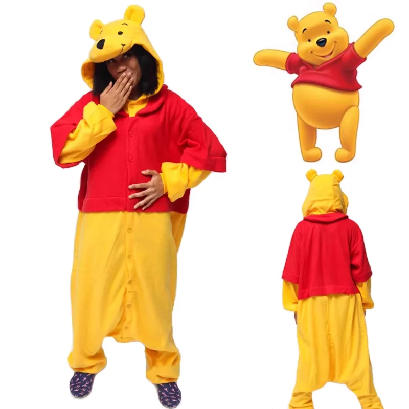 Cartoon Disney Winnie the Pooh pajamas cute one-piece loungewear Halloween costume men/women plush thickened warm pajamas women