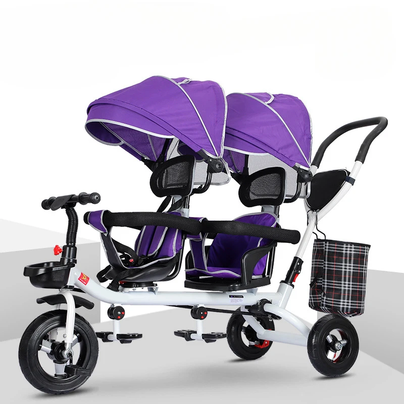 Warm house Kinder Doppel Kinderwagen Multifunktionale Zwei-wege Baby Kinderwagen Twins Kinderwagen Doppel Falten Drei-rad Auto 4