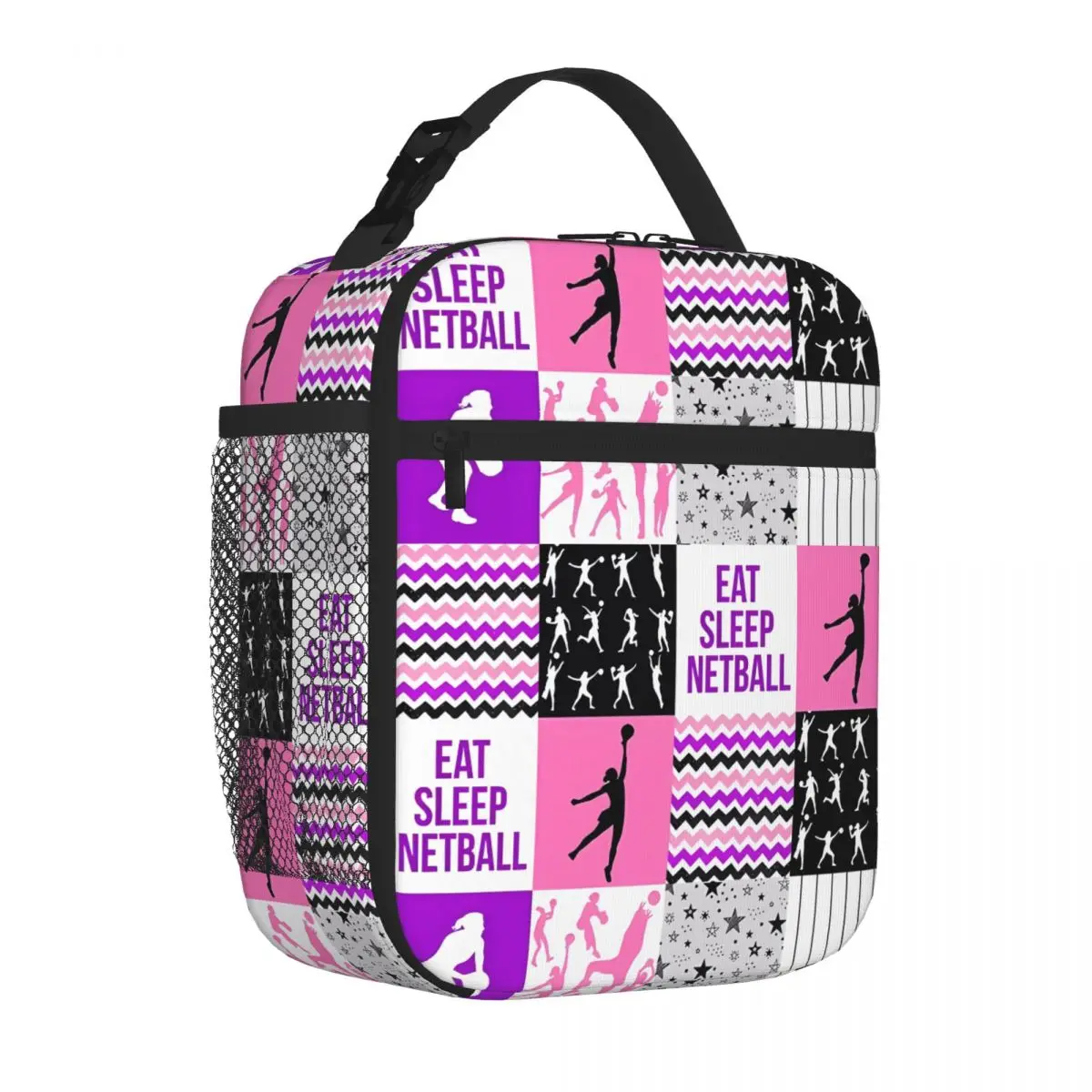 Bestselling Netball Shape Pattern Purple Gift For Netball Lovers Workwear Insulated Snack Tote After School Snack Meal Bag