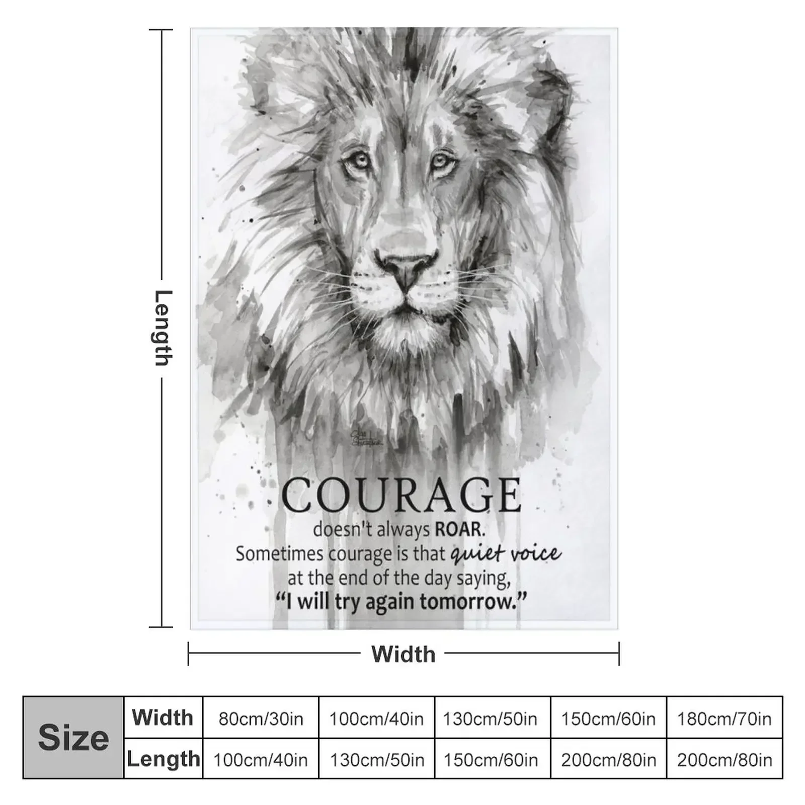 Courage Quote Lion Motivational Watercolor Throw Blanket couch cozy soft plush fuzzy picnic outdoor blanket