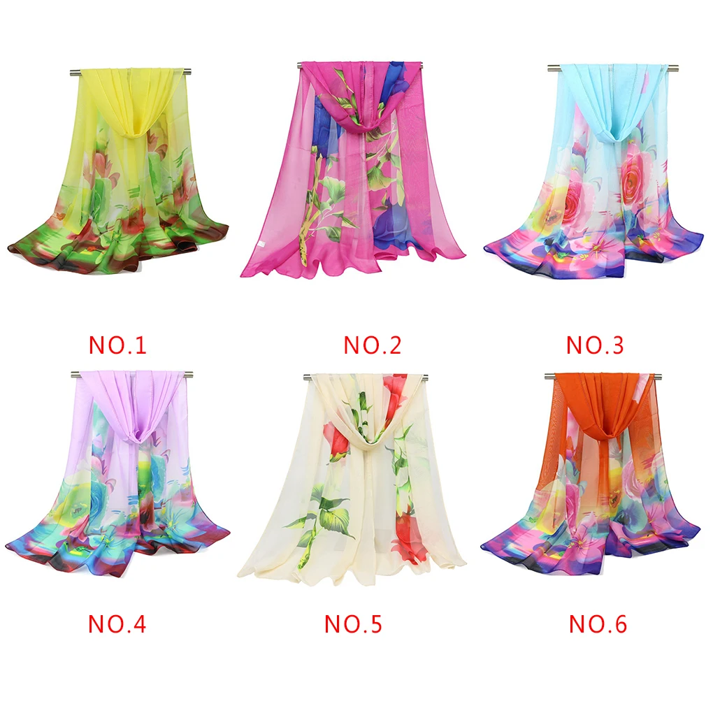 Women Flower Printed Scarf Chiffon Sun Protection Shawls Ladies Wraps Scarves Gauze Kerchief