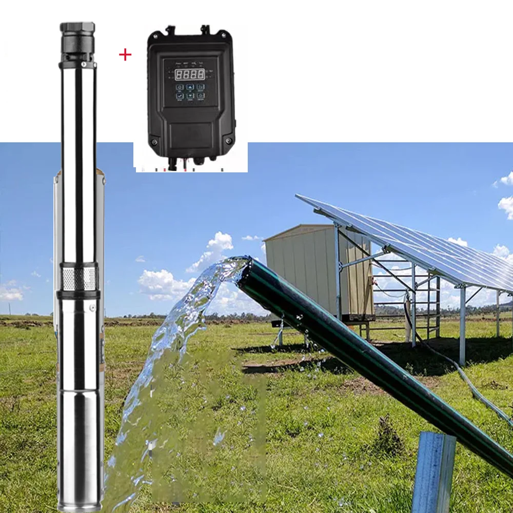 Max Flow 6000L Per Hour With MPPT Controller Liquid Level Sensor Kit 2HP 3Inch 1500W DC72-138V Solar Drilling Deep Well Pump