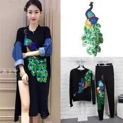 1pc Diy Women Sequin Peacock Embroidery Applique Patch Sew On Clothes Accessory S/M