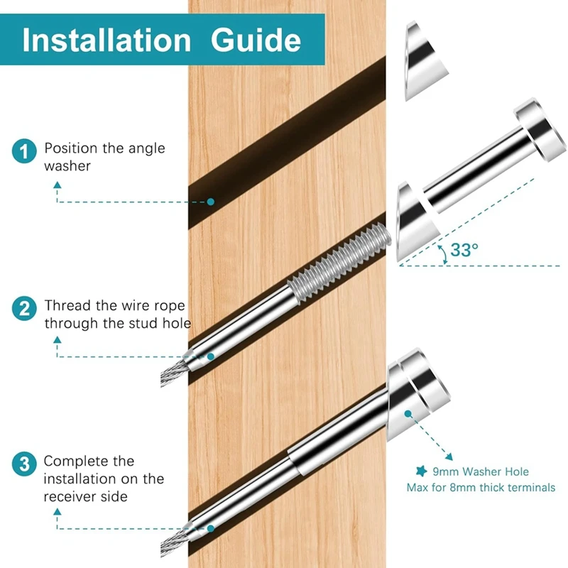 Invisible Cable Railing Kits, T316 Stainless Steel 20Pack Terminal And 20Pack Beveled Angle Washers For Cable Railing