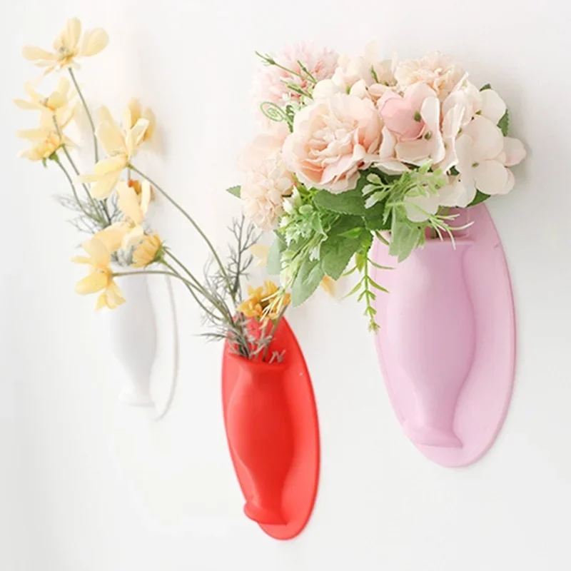 Silicone Small Vase Living Room Decoration Wall Sticker Cute Trumpet Flower Arrangement Cultivation Flower Pot Net Ornament