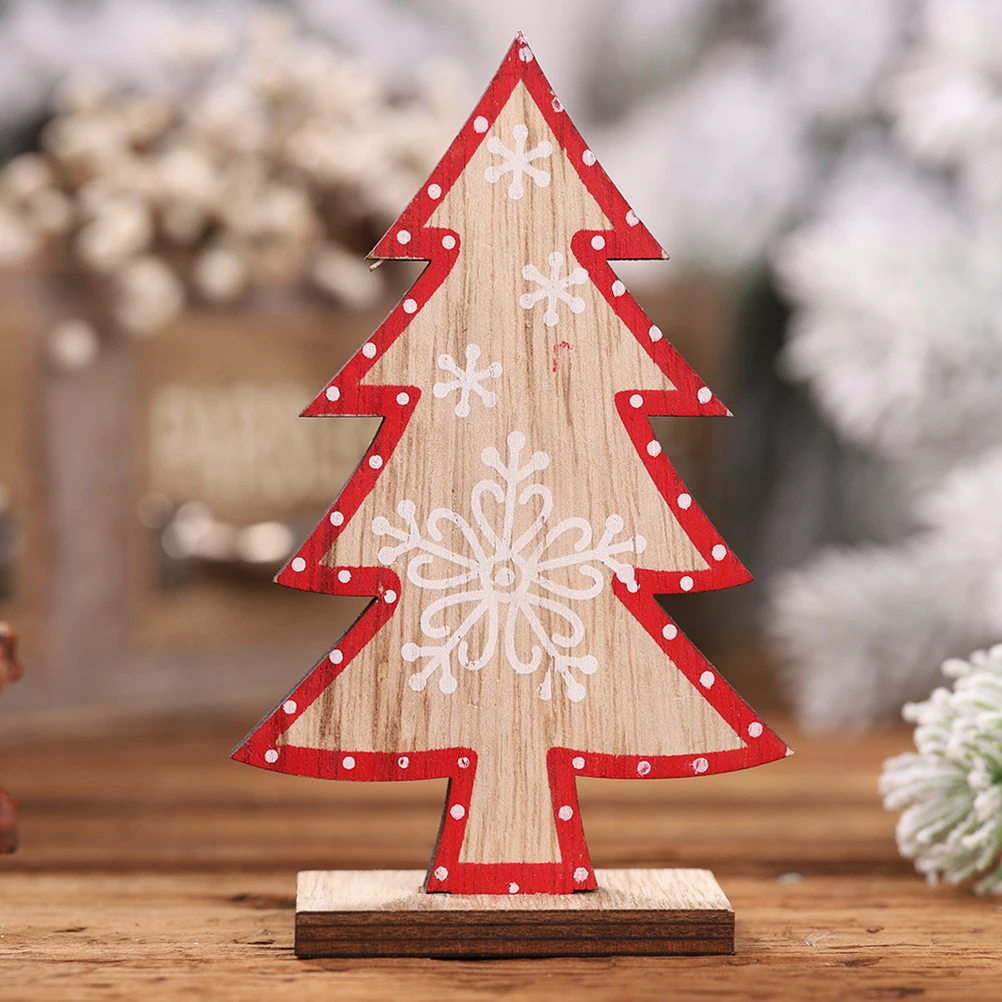 

3Pcs Wooden Christmas Tree Ornaments Christmas Desktop Decoration Natural Colors Printed Creative Xmas Party Accessory