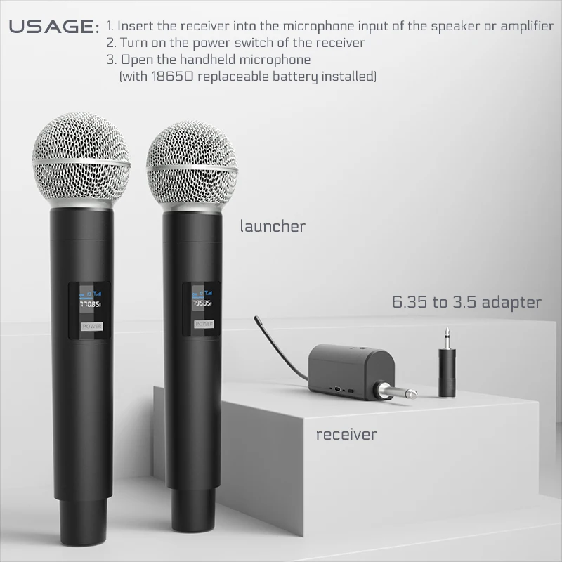 Wireless microphone 2 channel UHF fixed frequency dynamic microphone party karaoke church show meeting