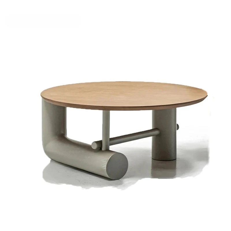 

Modern Minimalist Style Mushroom-Shaped Solid Wood Round Coffee Table Solid Wood Stainless Steel Frame 0.9meters Round Tea Table