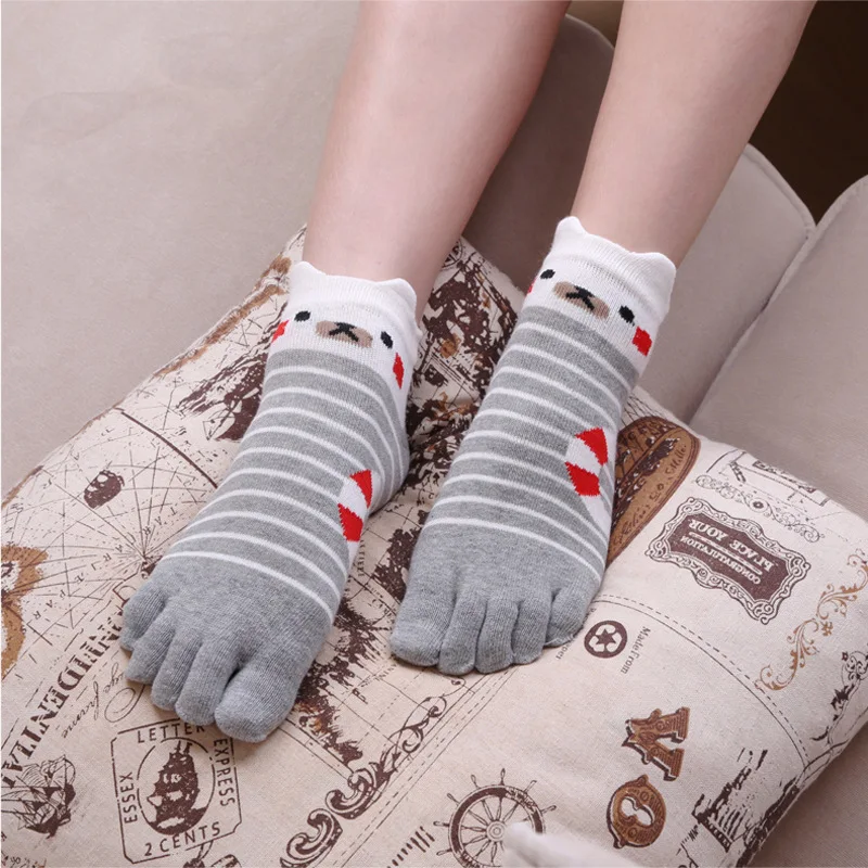 

5 Pairs Five-finger Women's Socks Three-dimensional Cute Cotton Socks Jacquard Low Tube Sub-toe Cute Cartoon Five-finger Socks