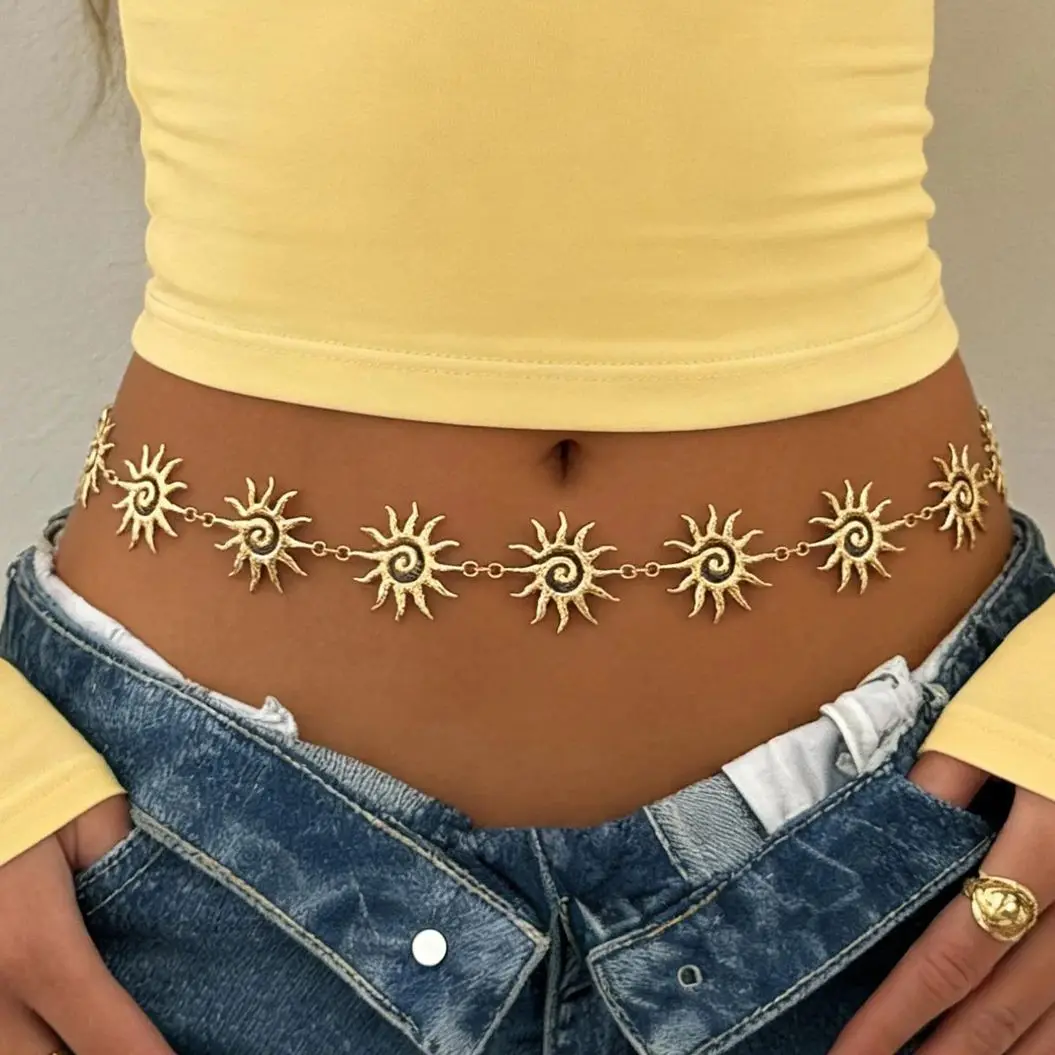 

SHIXIN Unique Sexy Metal Sun Belly Chain for Women Bohemian Adjustable Waist Chain Summer Beach Bikini Body Jewelry 2026 New
