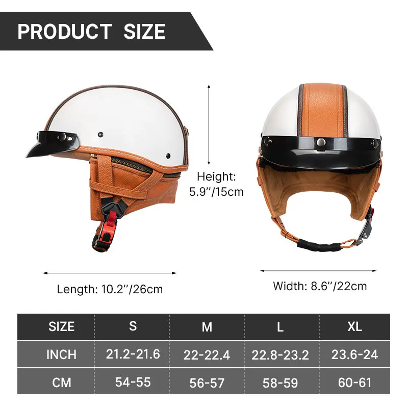 Trendy Motorcycle Helmet Moto Vintage Casco Leather and ABS Retro Motorcycle Motorcross Biker Open Face Half Helmet DOT Approved