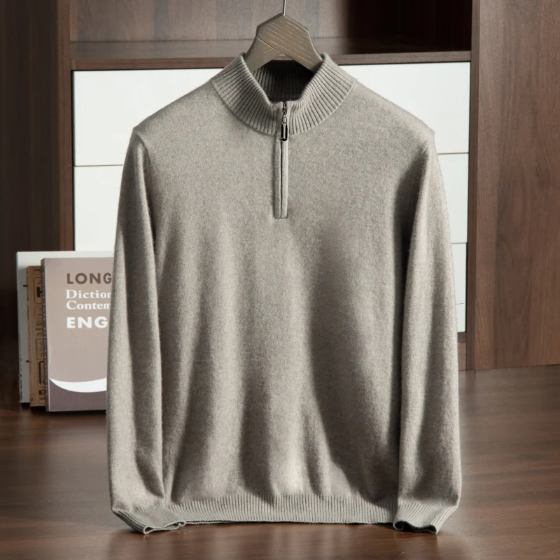 Maglione con cerniera ZOCEPT per uomo autunno inverno collo a lupetto lavorato a maglia Casual ufficio morbido vestiti caldi maglione Pullover in Cashmere di capra solido