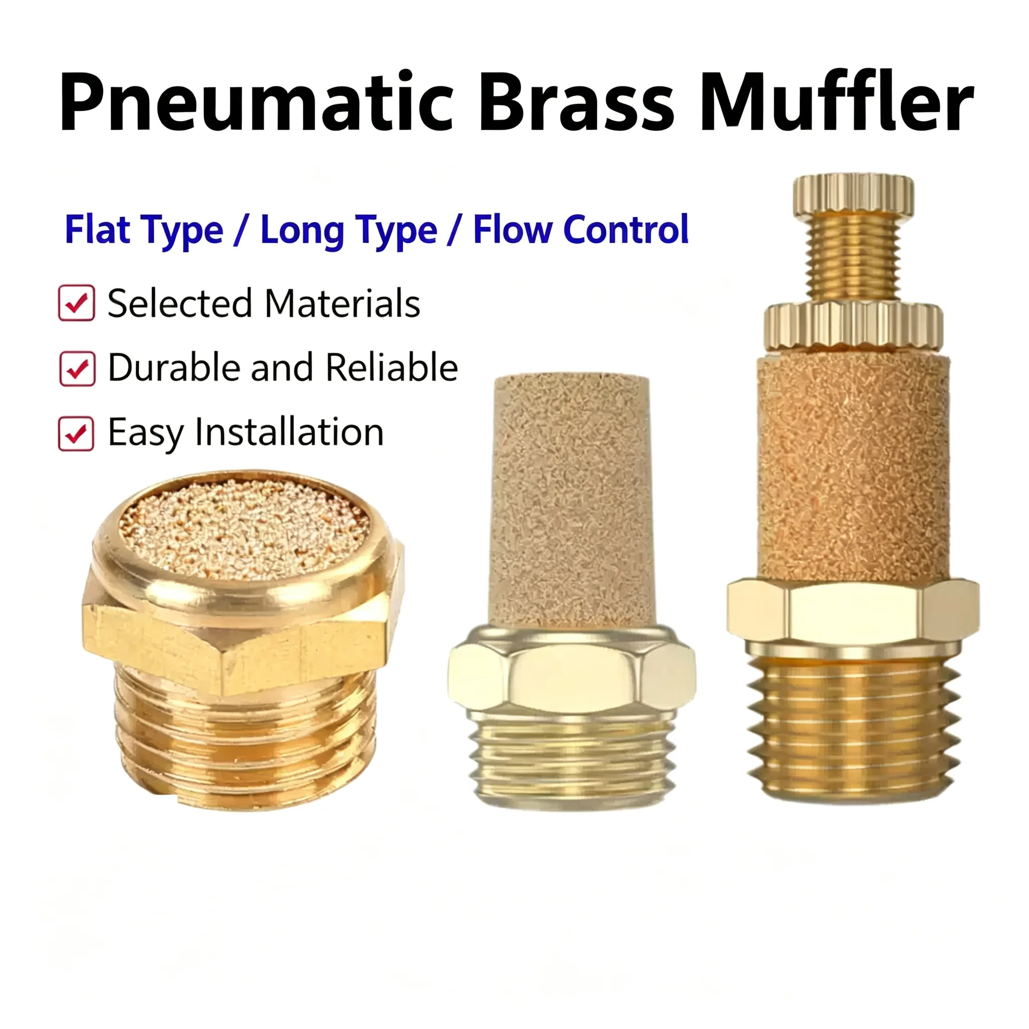 10Pcs Pneumatic Brass Exhaust Muffler BSL M5 Set Sizes 1/8 1/4 3/8 1/2 Copper Silencers Fitting Noise Filter Reducer Connectors