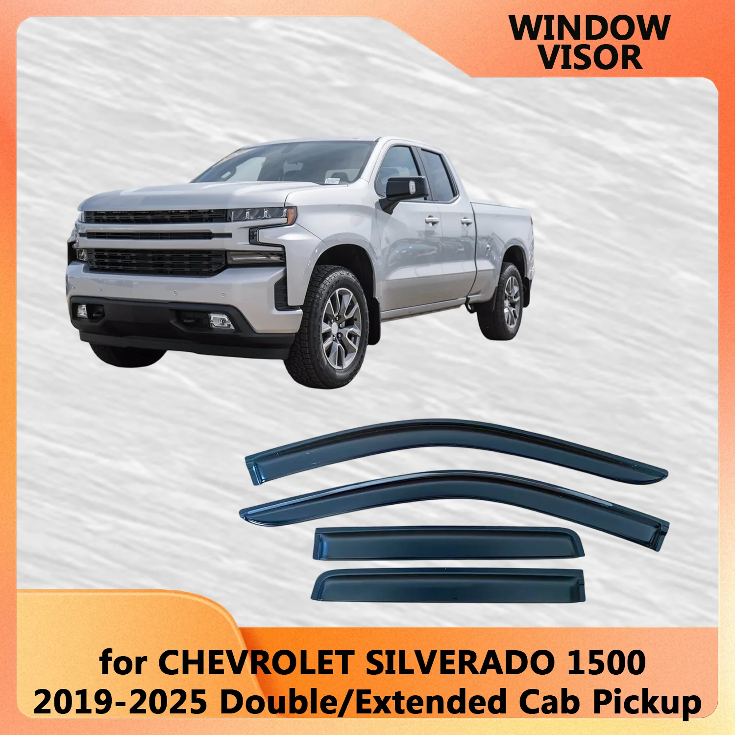 

Оконный козырек для CHEVROLET SILVERADO 1500 2019-2023 2024 2025 Двойной/удлиненный дефлектор для кабины, ветрозащитные дефлекторы, защита от дождя, дверной козырек