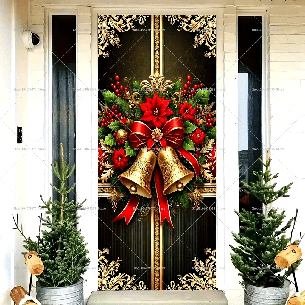 Christmas Gift Bell Door Banner Decoration Door Cover Banner Photography Background Indoor Outdoor Porch Decoration