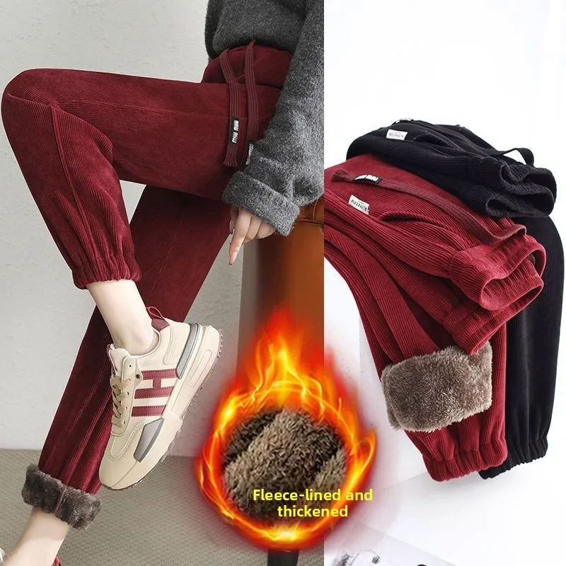 Thickened Fleece Sports Pants Women's Autumn Winter New Style European Goods Loose Slimming Casual Cuffed Trousers