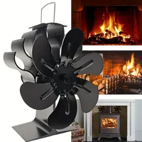 Heat Powered Stove Fan Eco Quiet Black 6 Blades Log Wood Burner Fireplace Fan Efficient Heat Distribution Winter Warmer Home