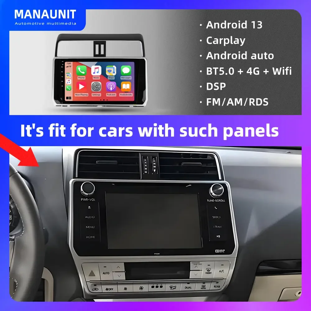 Car Multimedia Player for Toyota Land Cruiser Prado 2018-2022,Carplay,Android Auto,Radio,Navigation,DVD,GPS,Stereo,Head Unit