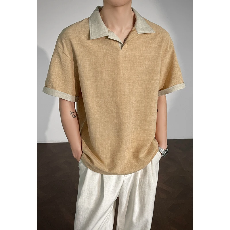 Plus Size Men's Oversized Polo Shirt Short Sleeve Color Block Collar Loose Fit Casual Streetwear Button Placket Summer Top M-5XL