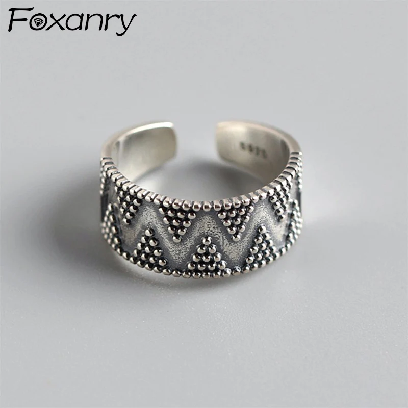 Foxanry Silver Color Dot Open Rings For Women Couple Fashion Simple Creative Design Personality Vintage Daily Party Jewelry Gift