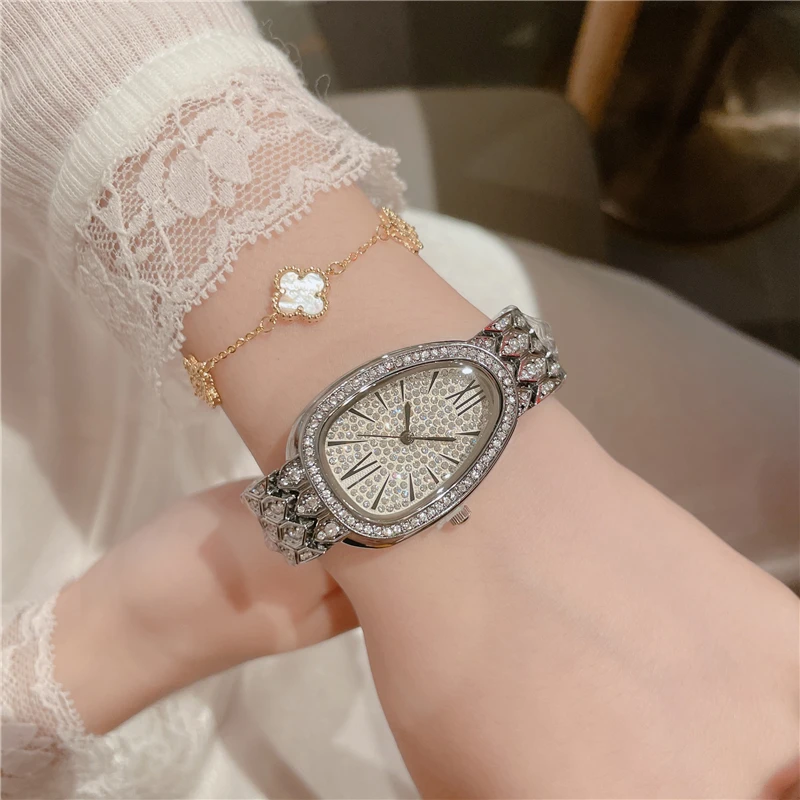 Snake Bracelet Watch Women Rose Gold Rhinestone Ladies Luxury Wristwatches Fashion Gift Clock Female relogio feminino A307