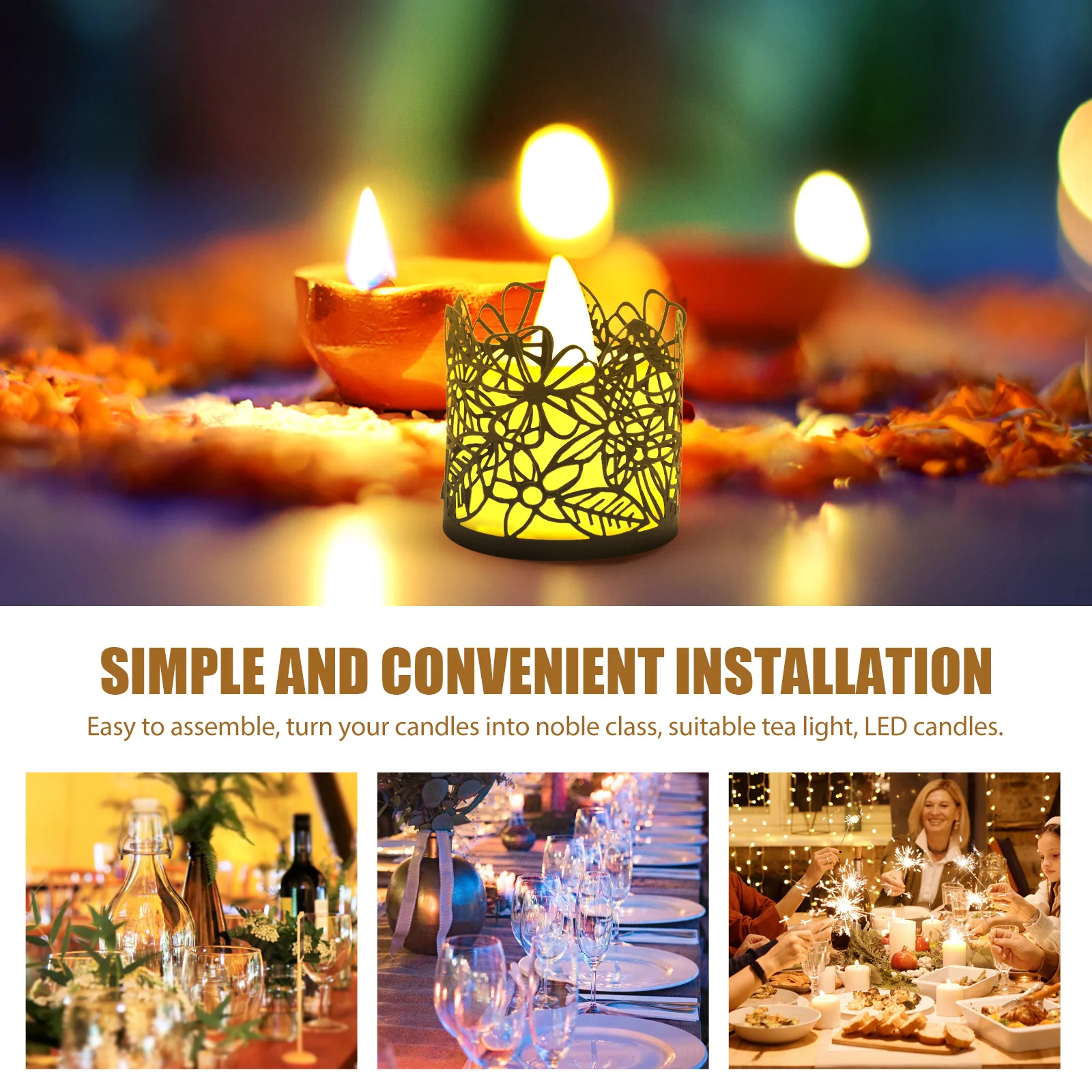 

50 Pcs LED Electronic C Lights Tea Light Covers Hollow Paper Wraps Home Decor Parties Weddings Birthdays Christmas