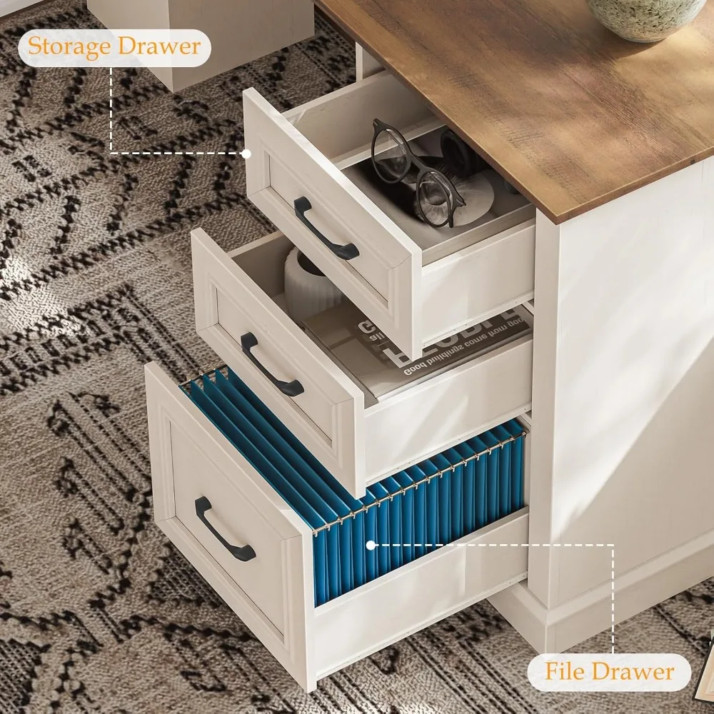 مكتب الزاوية التنفيذي للمكتب المنزلي: مكتب خشبي على شكل حرف L مع محطة شحن وأدراج وخزانة تخزين #6