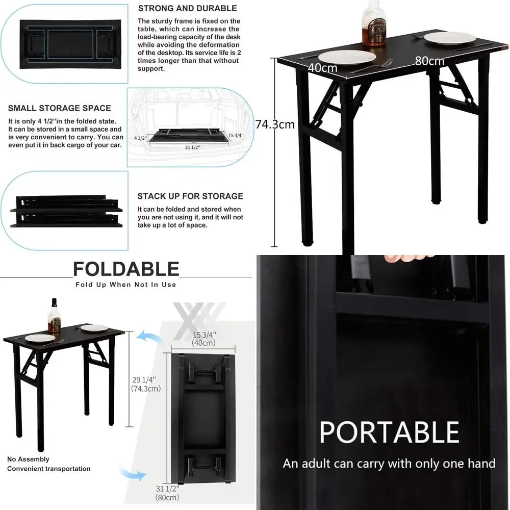 

Compact Foldable Desk - 31.5 Heavy-Duty Small Space Computer Table, Sturdy Writing Desk, Black Frame