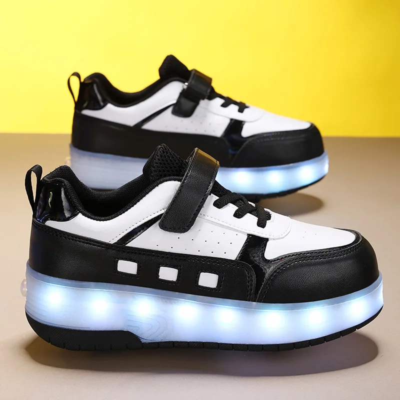 Two Wheels Children Shoes Fashion Colorful LED Lights Boy & Girls & Women Sneakers Sports Casual Kids Roller Skates Size 29-40