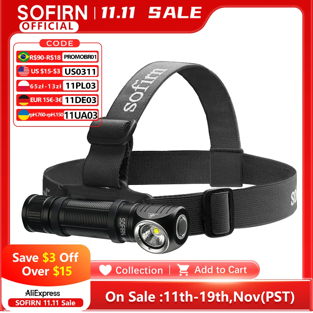 

Sofirn HS40 USB C Rechargeable Headlamp 18650 Super Bright SST40 LED Torch 2000lm Flashlight with 2 Modes Power Indicator