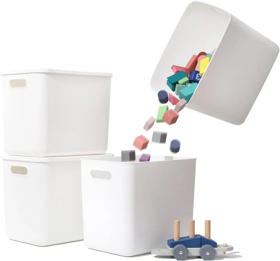 

Plastic Storage Baskets Bins Boxes With Lids,Organizing Container White Storage Organizer Bins For Shelves Drawers Des