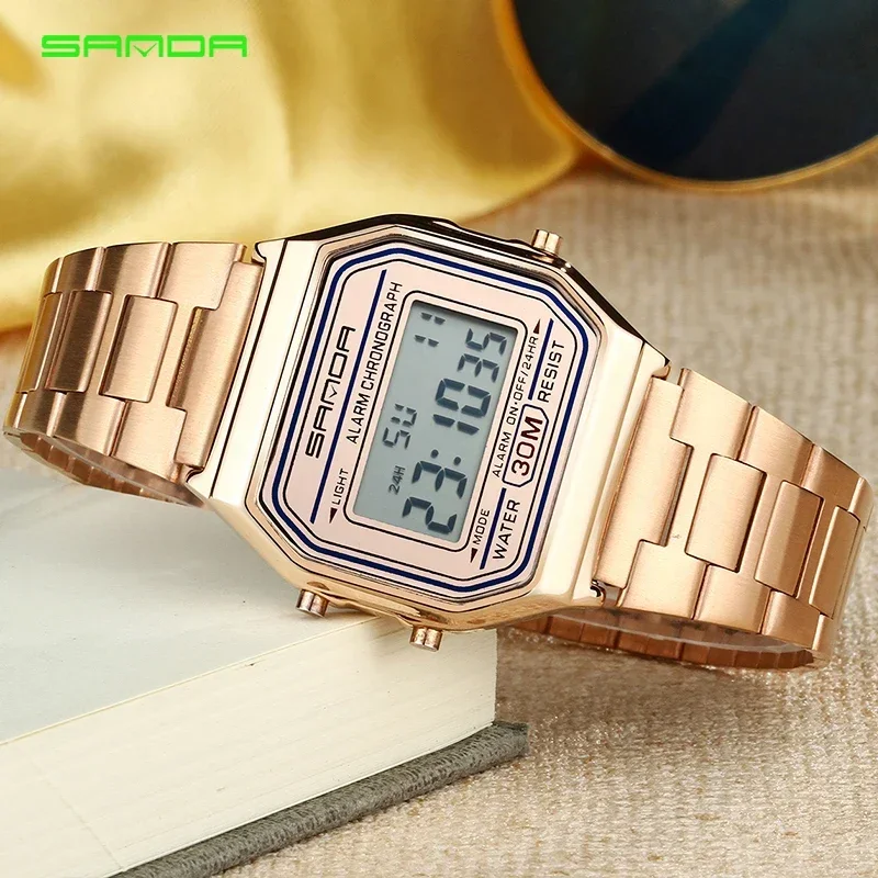 2019 SANDA Rose Gold Sport Watches Women Luxury Golden LED Electronic Digital Watch Waterproof Ladies Clock Female Reloj Mujer