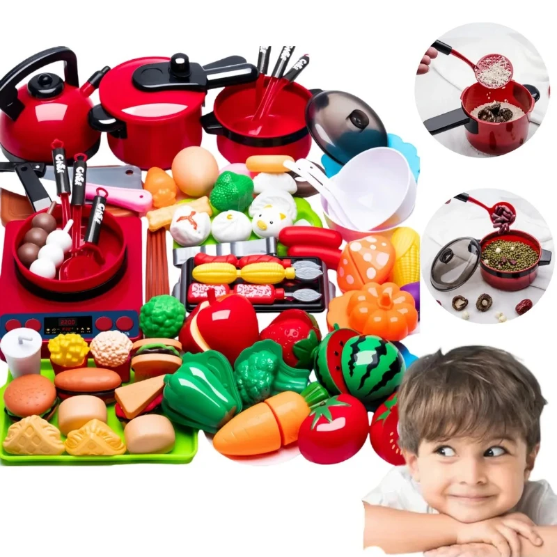 เล่นอุปกรณ์ครัวเล่นชุดอาหารสําหรับเด็ก Playset ครัวพร้อมหม้อกระทะอุปกรณ์ทําอาหารของขวัญวันเกิดสําหรับเด็กวัยหัดเดิน