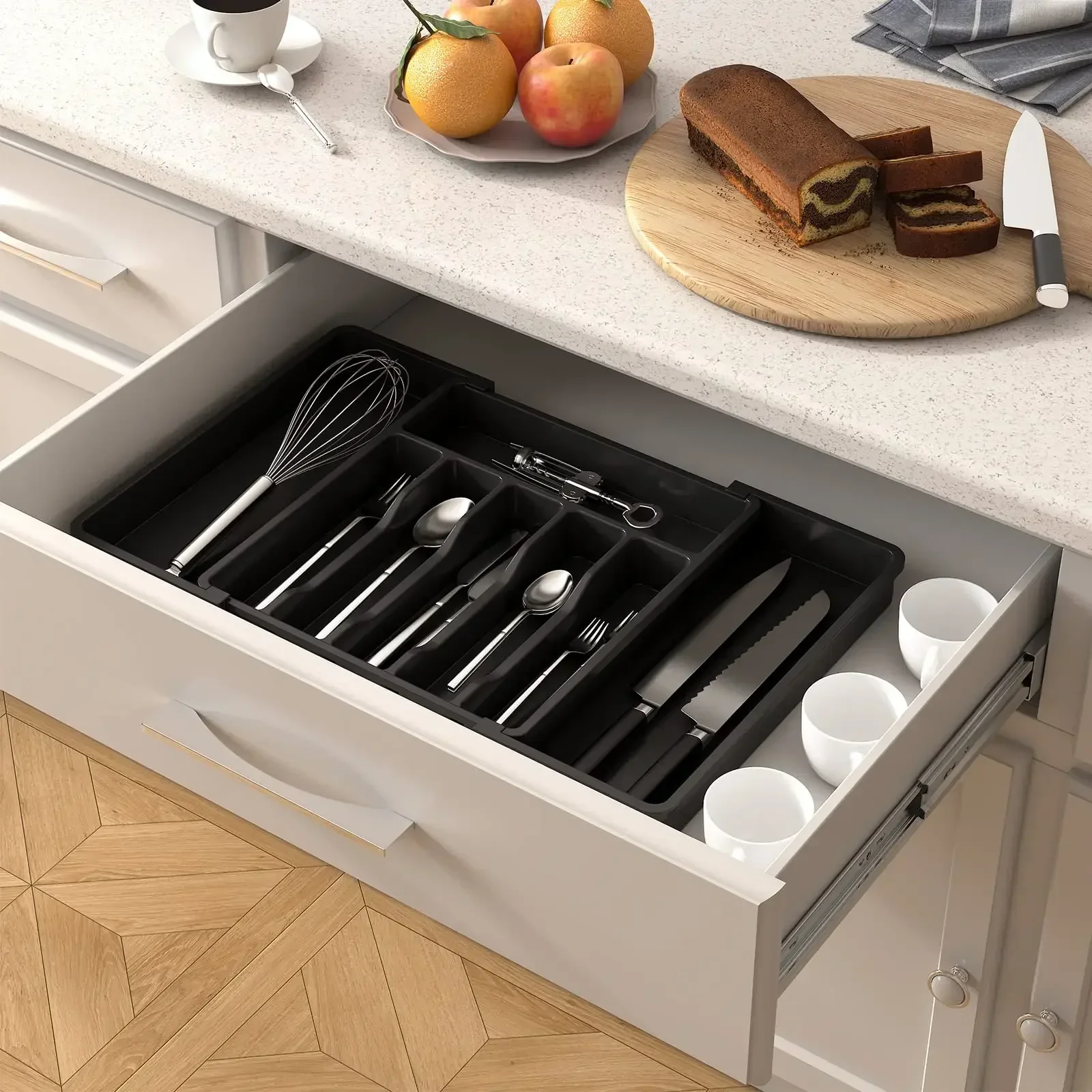 Plastic Expandable Utensil Tray Large Capacity Adjustable Cutlery Storage Tray Waterproof Flatware Storage Divider for Home