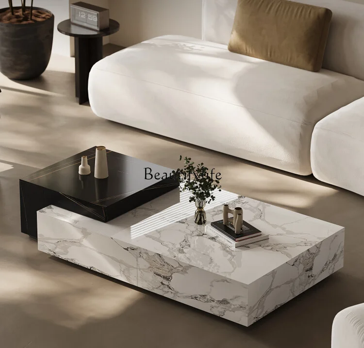 

Italian Style Light Luxury Stone Plate Coffee Table Combination High-End Rectangular Small Apartment Simple