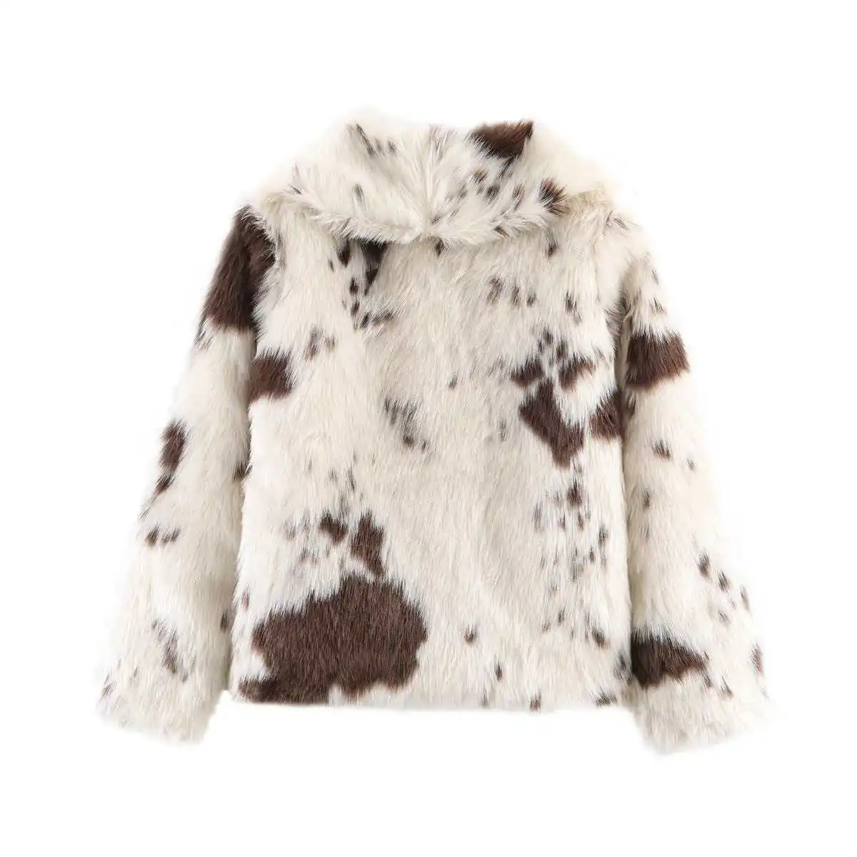 2026년 신상 겨울 레트로 다용도 소가죽 프린트 인조 모피 재킷