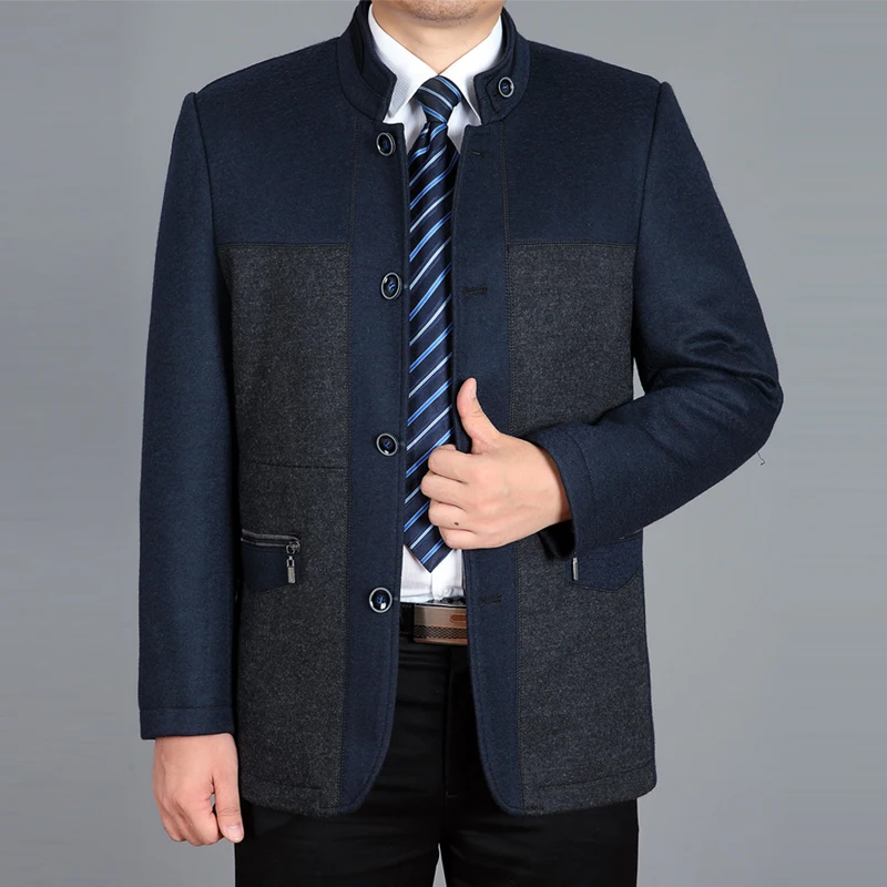 

2023 Men Wool Blend Coat Autumn Wool Jacket Man Peacoat Winter Warm Wool Coats High Quality Mens Woolen Coat Turn-down Collar