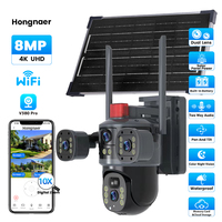 Hongnaer 8MP 4K Dual Lens Night Vision Wireless WiFi/4G Solar Powered IP PTZ V380 Pro Solar Security CCTV Camera