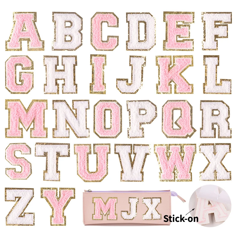 

5pcs Self Adhesive Letter Patches Giltter Chenille Stick-on Alphabet Patch 26 Towel Embroidered Sequins Felt ABC for DIY 5.5cm