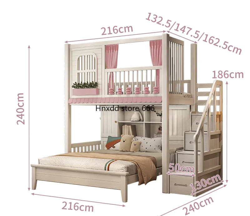 All solid wood dislocation upper and lower double-layer children's bed