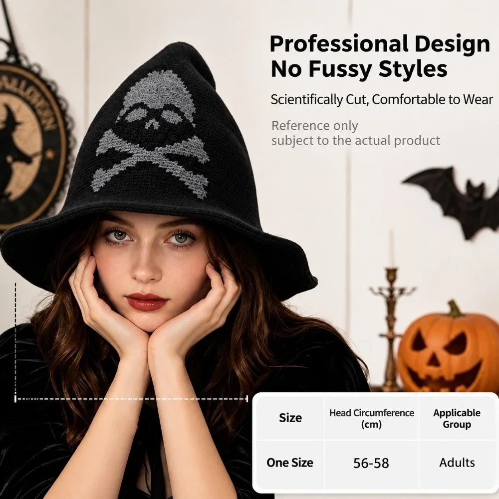 Fashion Halloween Witch Hat Party Portable Masquerade Cap Vintage Wool Knit Hat for Women