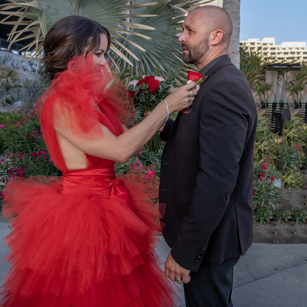 Alta baixa decote em v mangas alargadas uma linha vestido de cocktail de noite personalizado em camadas tule luxo princesa tutu baile de formatura vestido