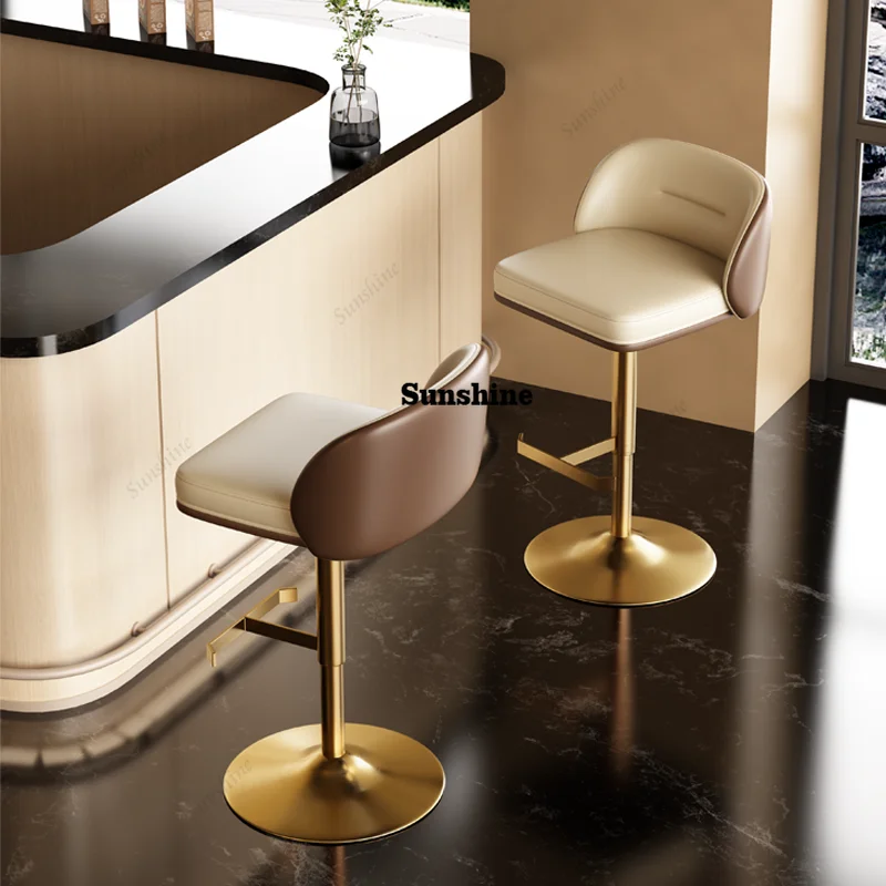 Metal Aesthetic Bar Chairs White Soft Relaxing Height Cream Accent Counter Bar Chairs Design Leather Banqueta Home Furniture
