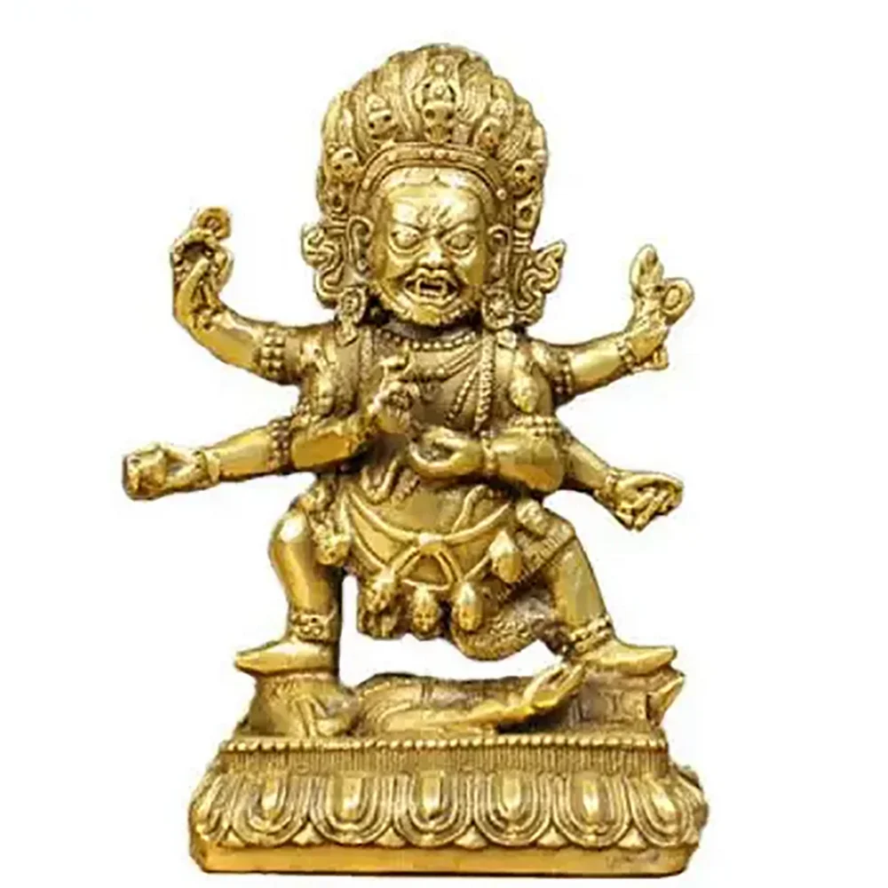 Bronze six-armed Mahakala Buddha statue Dahetian God of Wealth Buddha statue Nepalese esoteric ornaments home accessories