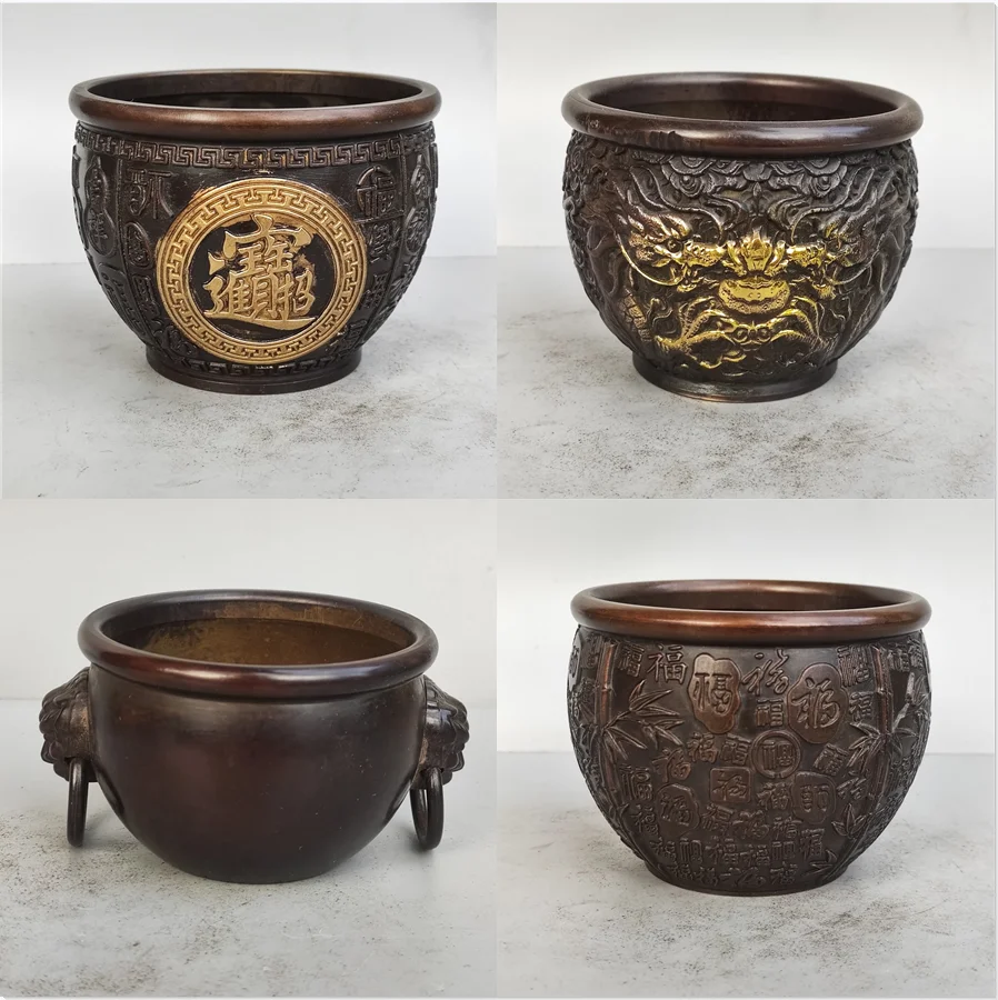 

Chinese Baifu Cylinder Retro Handicraft Decoration Fengshui Fortune Cornucopia Bronze Ware Creative Decoration Props Desktop Dec