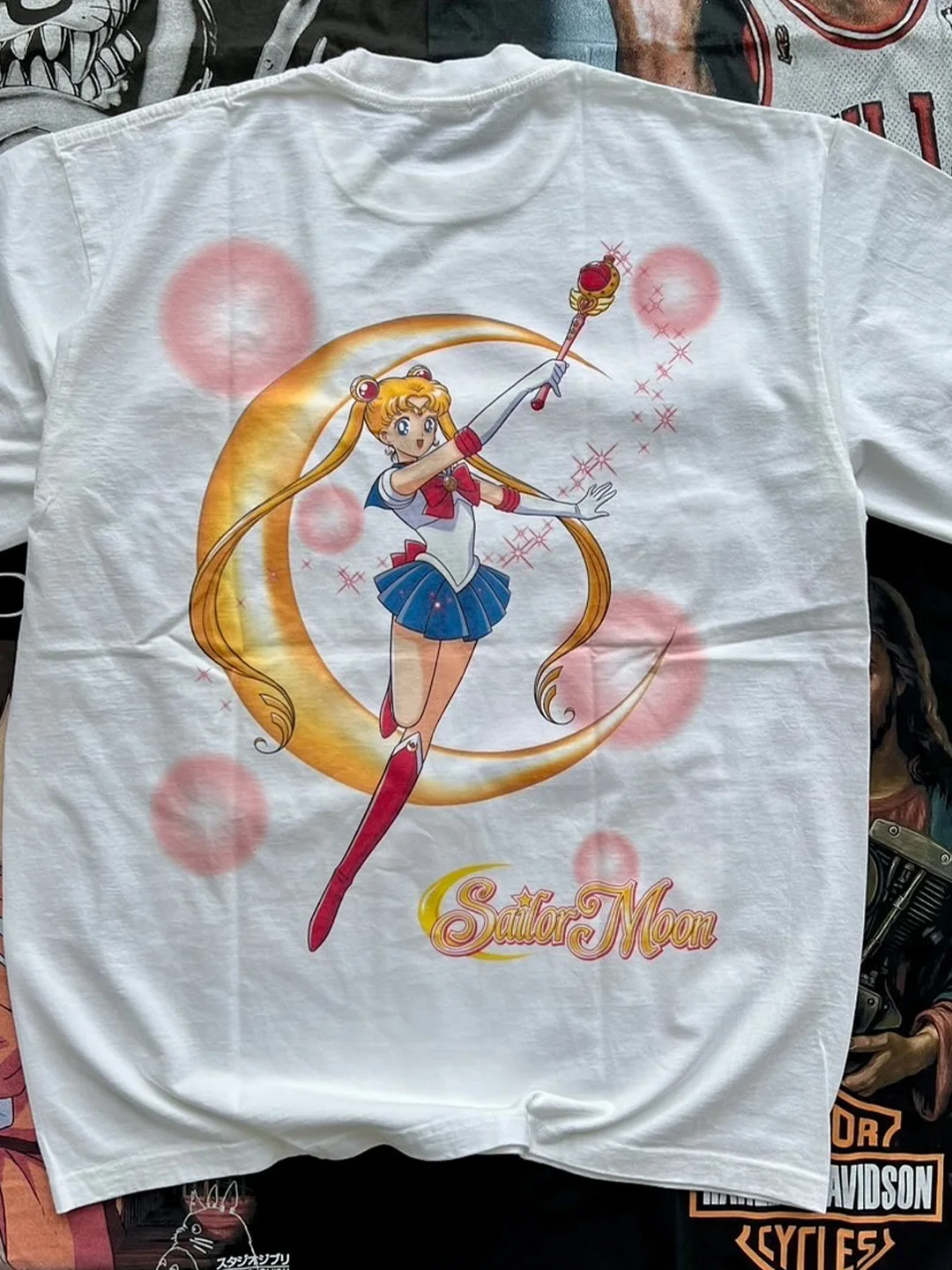 Anime Sailor Girl Theme American Retro Short Sleeve T-Shirt Loose Fit Pure Cotton Half Sleeve Fun Creative Casual Tee for Teens
