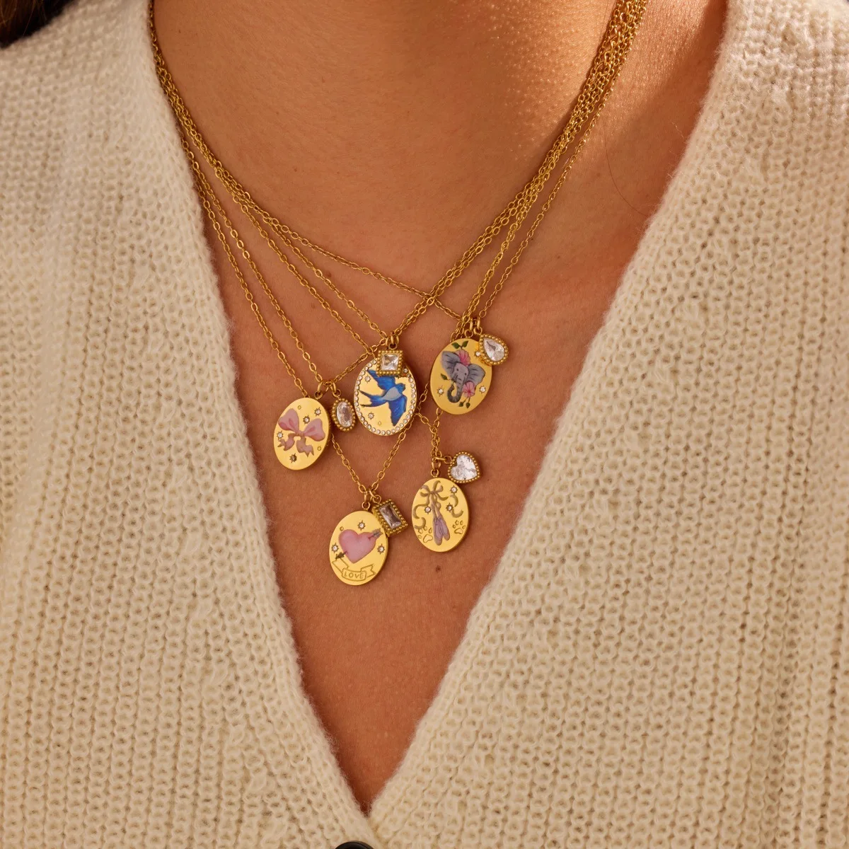 

Cute Bird Butterfly Pendant Necklace Zircon Stainless Steel Chain Women Party Wedding Jewelry Accessories Gift