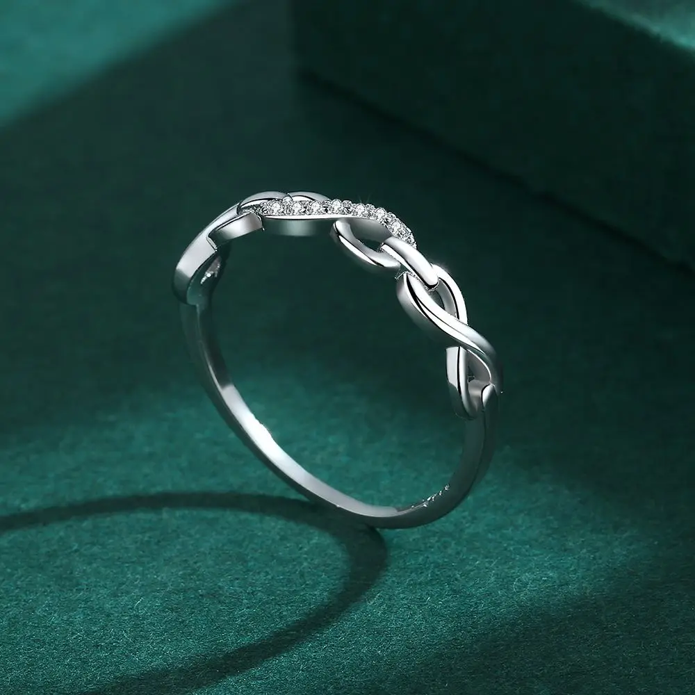 

S925 Sterling Silver Wave Ring for Women Japanese Style Fresh Design Micro Pave Infinity Symbol Adjustable Band