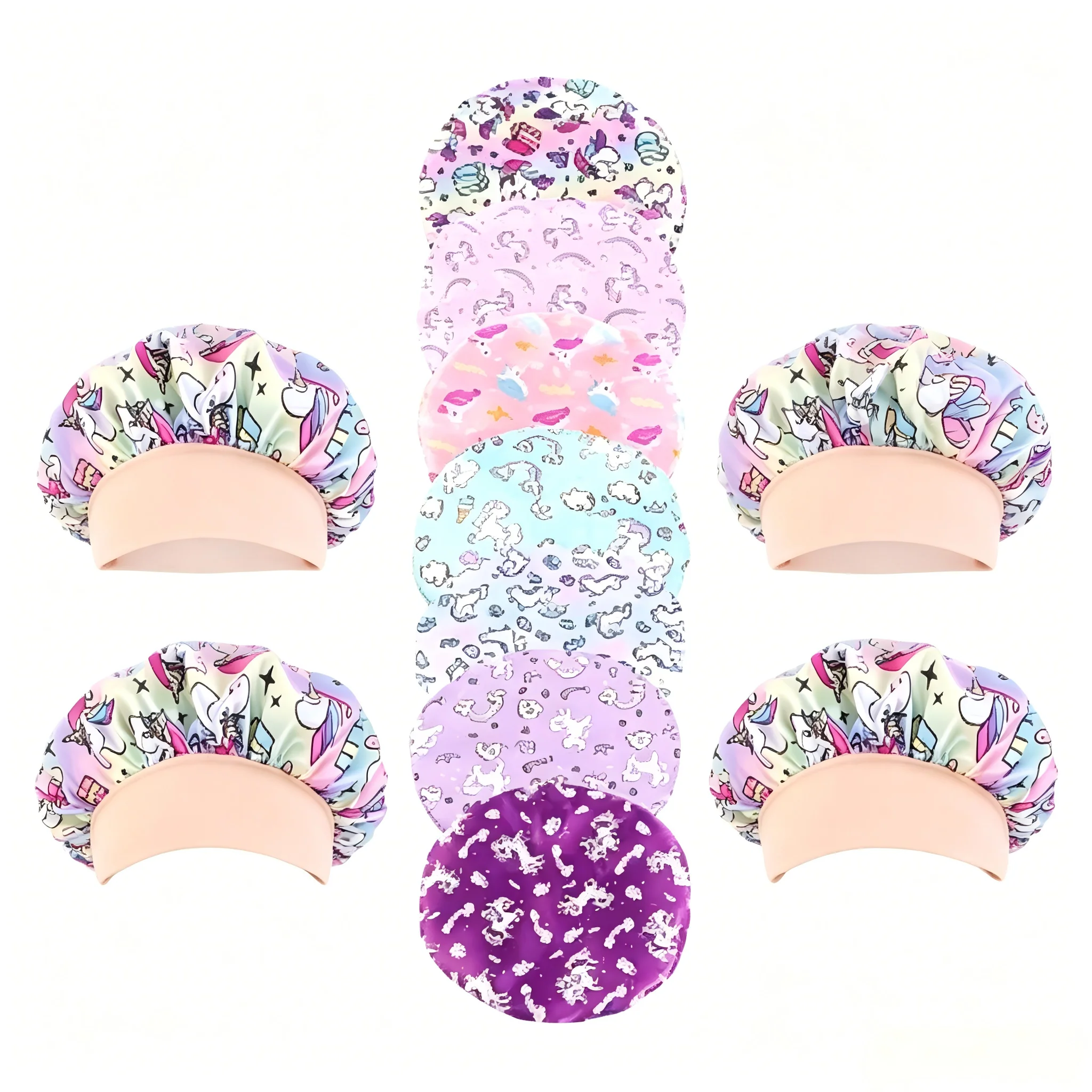 

1PCS Cartoon Unicorn Printed Kids Satin Sleep Cap, Soft Smooth Silk Feel Hair Care Bonnet, Lightweight Sleeping Head Cover For Toddler Children, Gentle Hair Protection Night Hat, Practical Daily Hair Care Accessories For Girls Indoor Sleeping Use