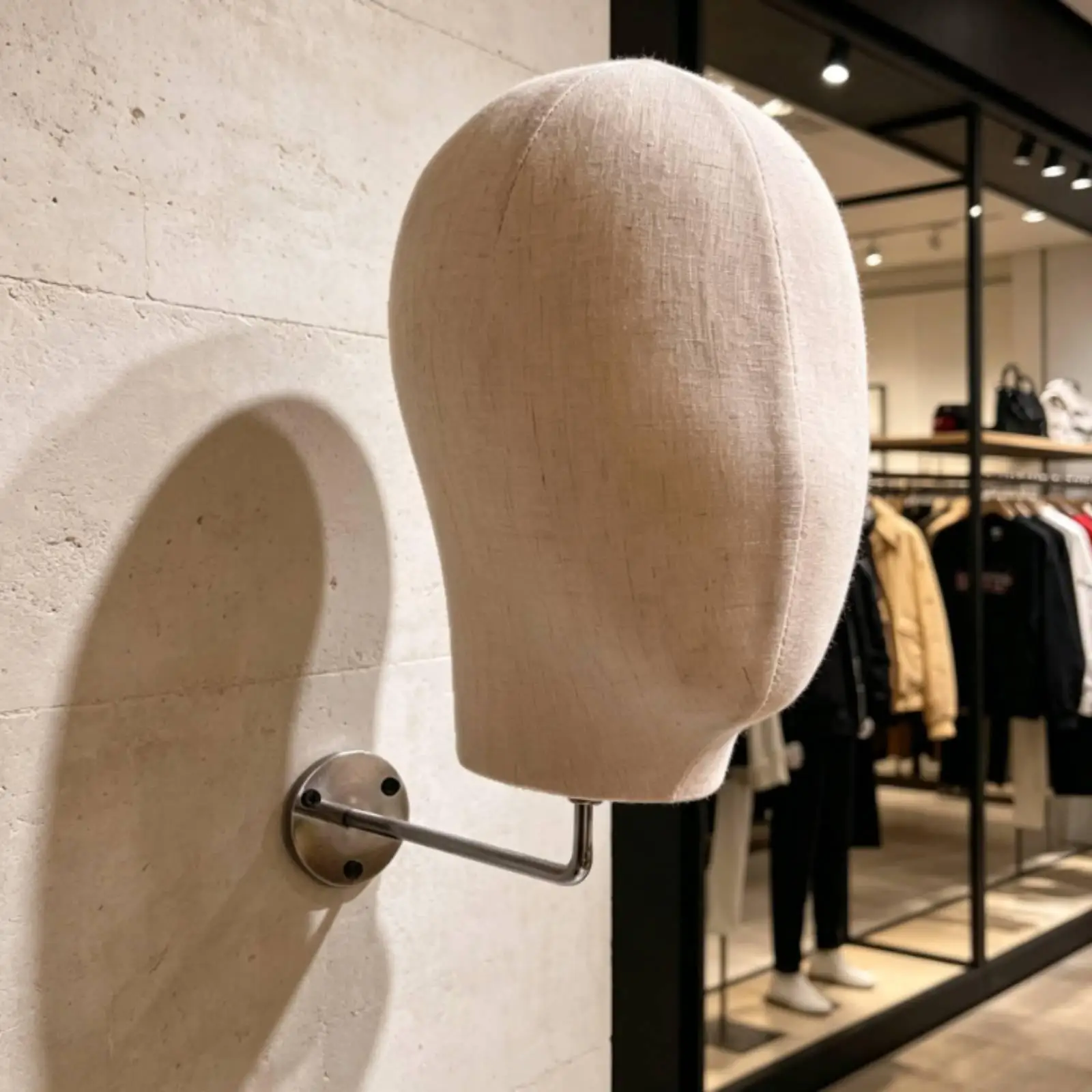 Faceless Head Mannequin Linen-Textured Texture Wall-Mounted Head Mannequin Metal